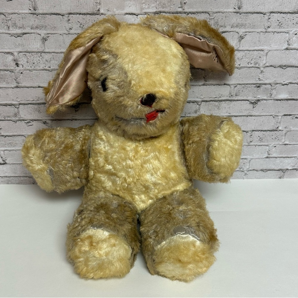 Vintage Stuffed Rabbit Bunny Plush Collector Stuffed Animal Tan Silver 23" READ